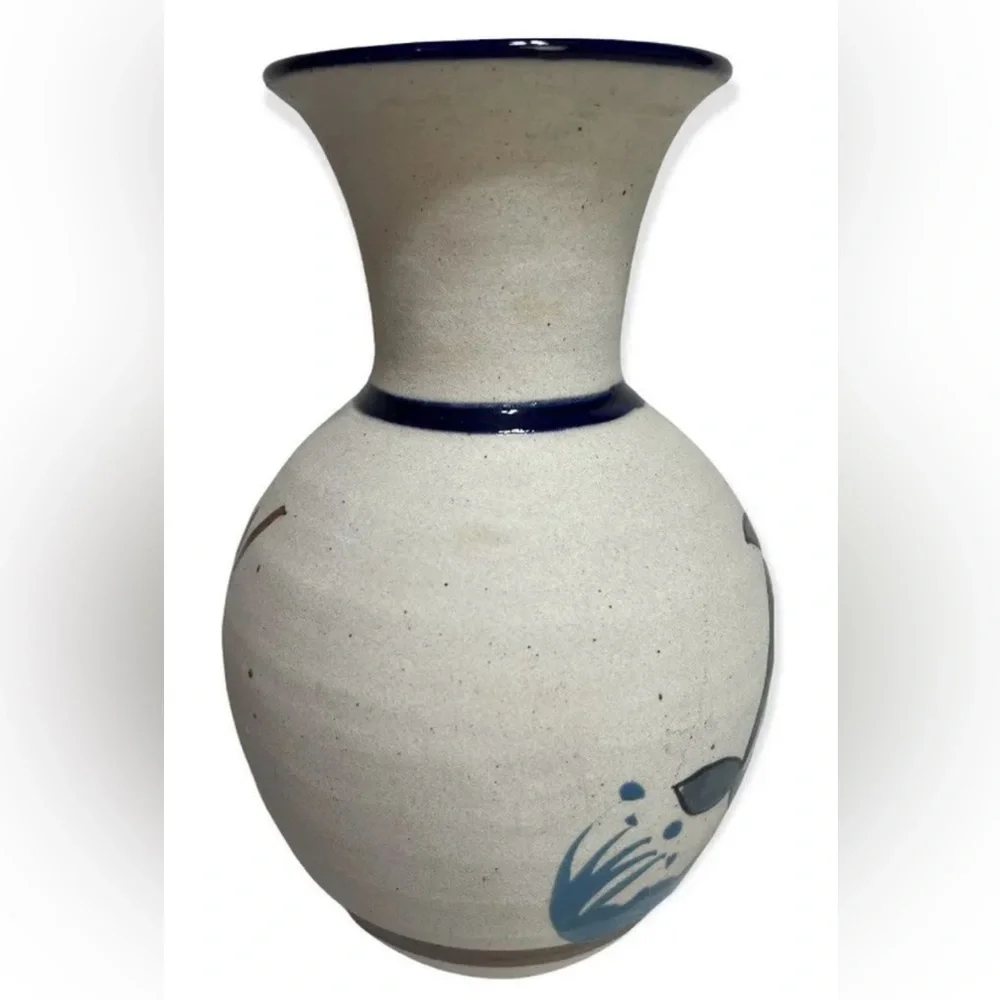 Hand Made Tonala Vase‎ Dolphin Mexico Signed Inside Glazed 9
